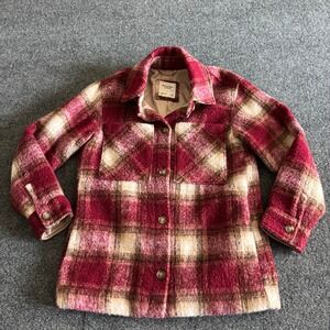 Abercrombie & Fitch Womens XS Red Plaid Wool Blend Shacket Jacket Shirt Jacket